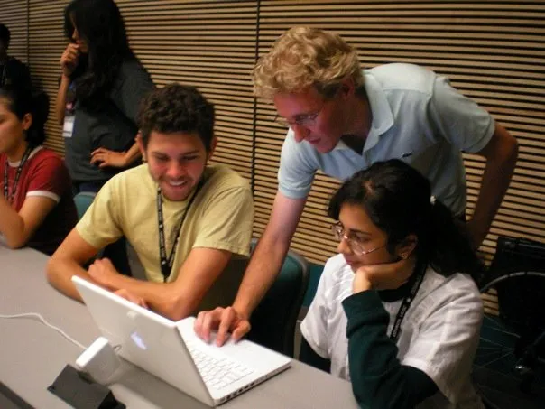 Me trying to help a student debug their code at a programming summer camp (COSMOS UCSC, 2006).